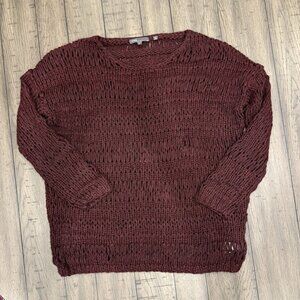 Vince drop stitch open weave sweater burgundy dark cherry and black sz M